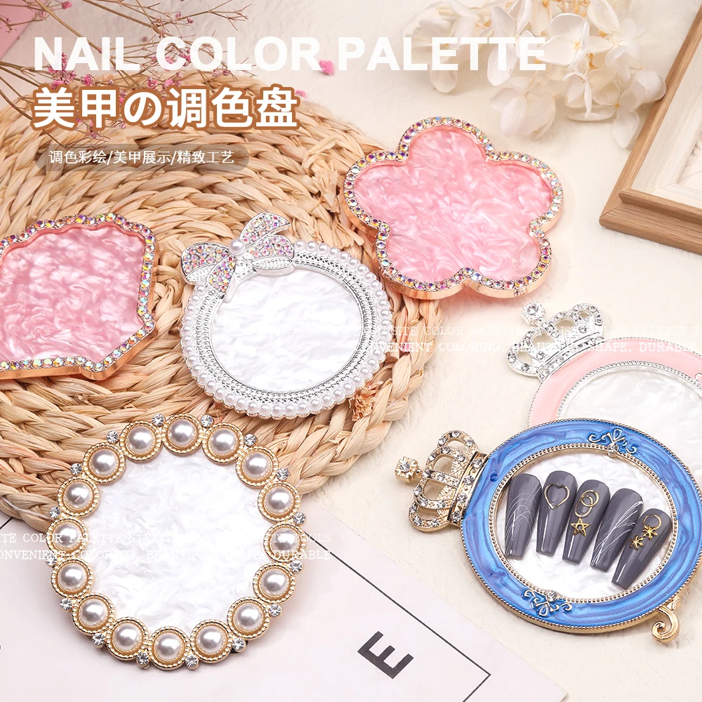 

Bow-encrusted Pearl Rhinestones Nail Color Palette Gel Polish Pallet Drawing Paint Plate Pad Manicure Nail Art Display Shelf