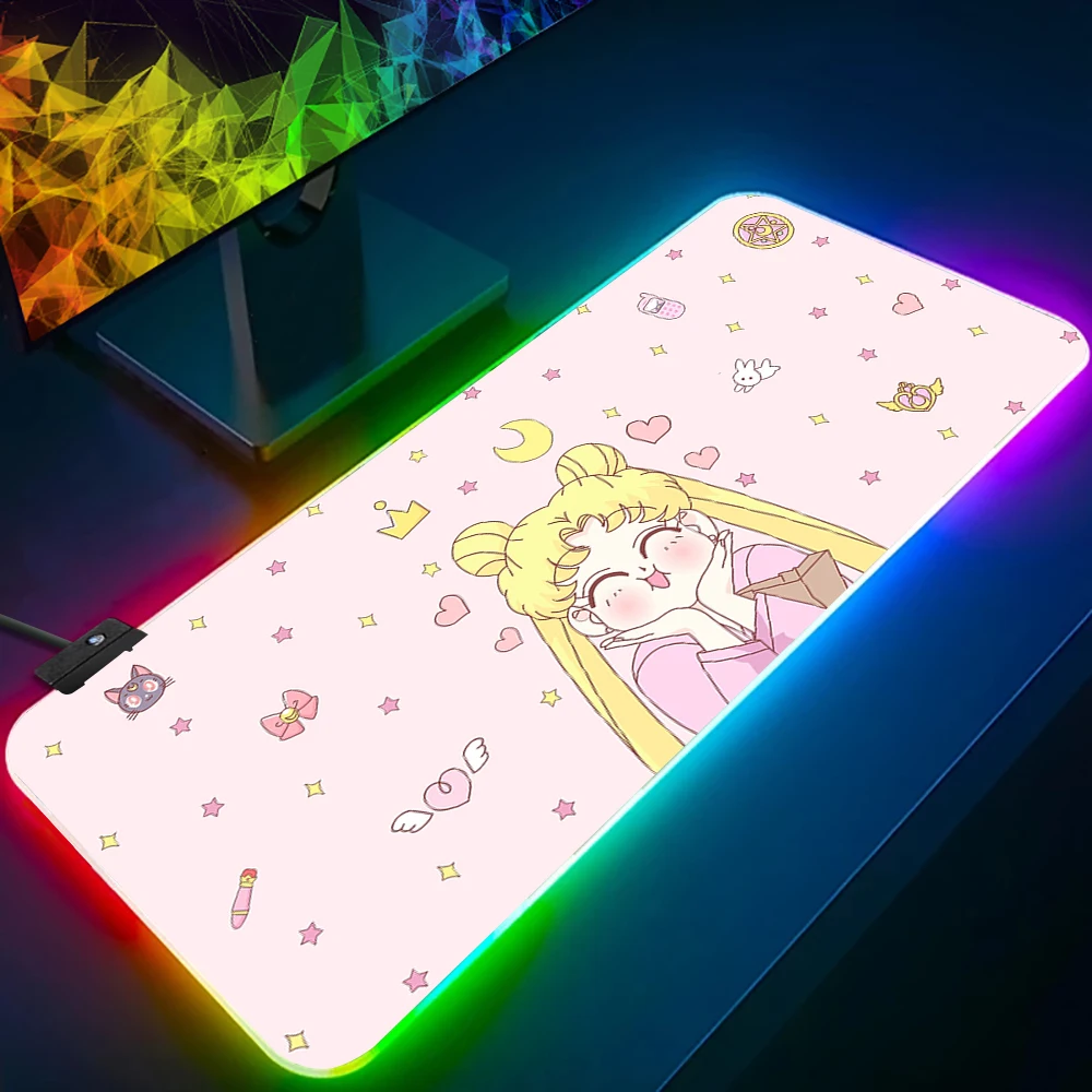 Коврик для мыши с изображением карты сакуры Сейлор Мун RGB ПК геймеров клавиатуры