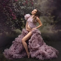 puffy tulle pregnant dress maternity gowns see through women dress photography long robes prom gowns
