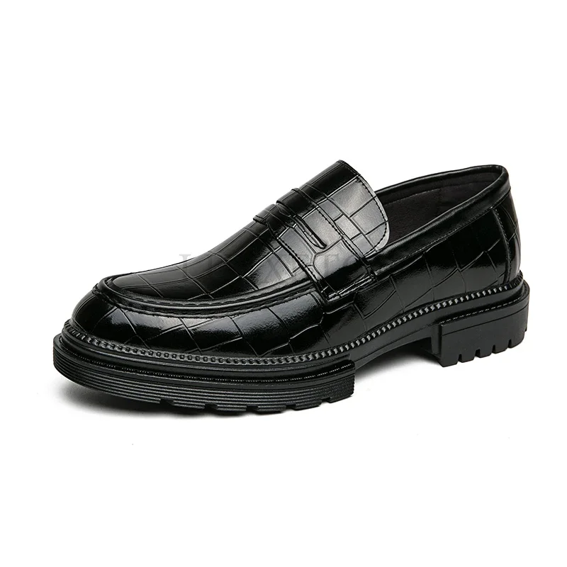 

Роскошные брендовые лоферы с крокодиловым узором, модная мужская обувь на толстой подошве, кожаные туфли ручной работы, деловые повседневные туфли-оксфорды