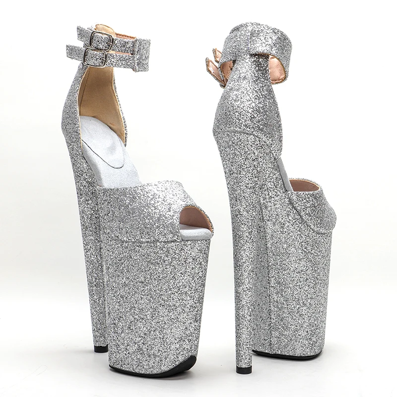 Leecabe 23CM/9inches glitter PU upper  Platform Sexy  High Heels Sandals Pole Dance shoes