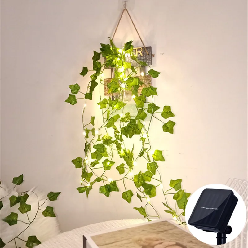 

Гирлянда из искусственных листьев и цветов на солнечной батарее, Рождественское украшение для дома, праздничное освещение для дерева, сада, Свадебный декор