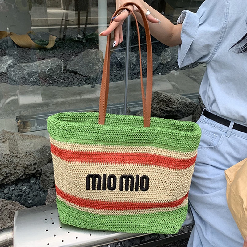 

Versatile Tote Bag Brand For Women Luxury Designer Handbag 2023 New In Straw Embroidery Letter Decorate High Capacity Sling Bag