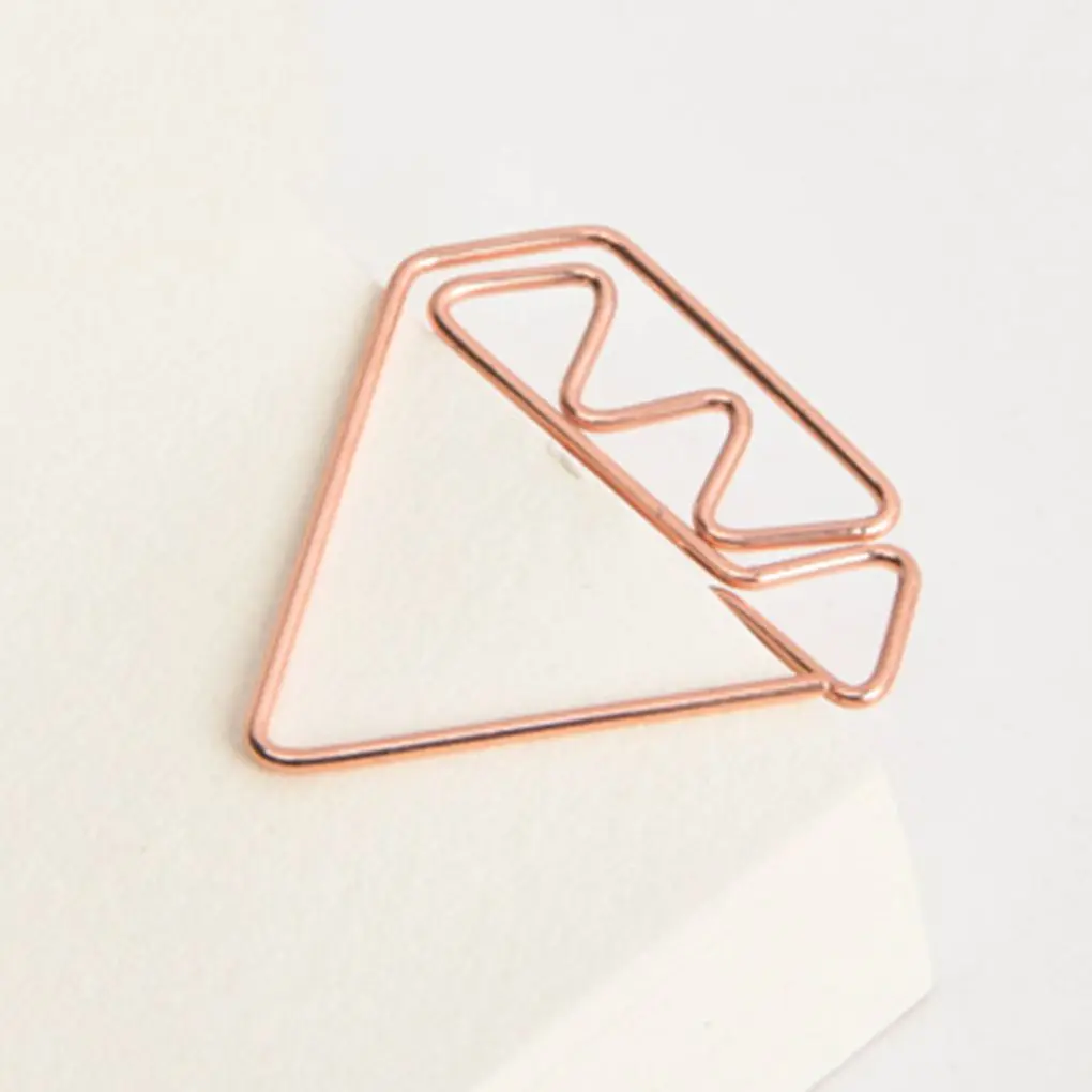 

8pcs Rose Gold Cartoon Rhinestone Shape Electroplating Metal Paper Clip Bookmarks Office File Organizing Tool