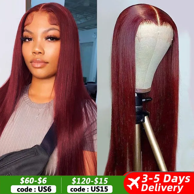 Peruvian Straight Hair Lace Front Wig Human Hair Wigs 99J Burgundy Pre-Plucked 13x4 Colored Lace Front Human Hair Wigs for Women 1