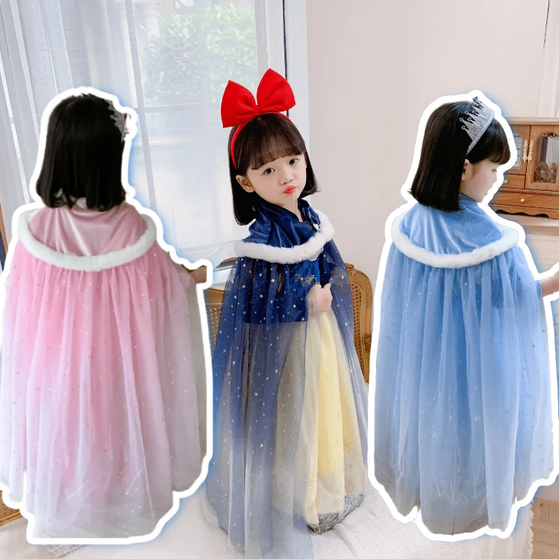 

Disney Frozen 2 Princess Cape Cloak Anna Elsa Cosplay Costume Props Cute Girl Mesh Shawl Dress Fashion Children Party Gifts