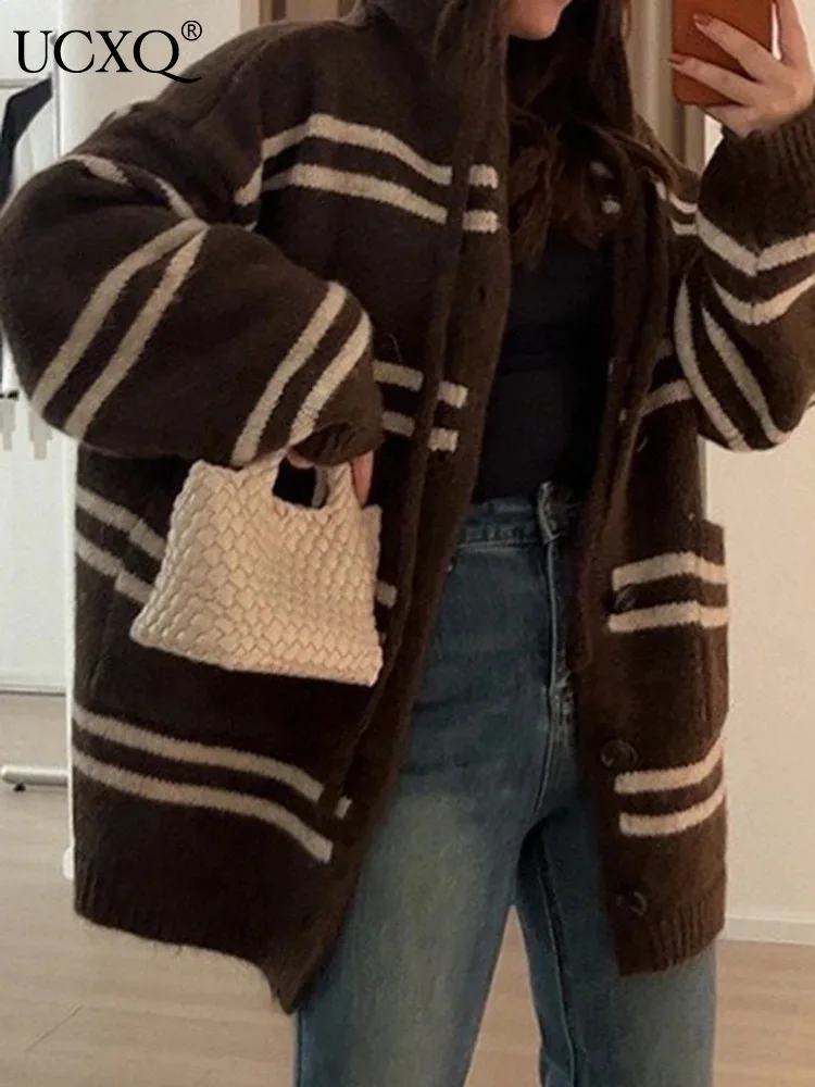 UCXQ модная куртка с капюшоном в корейском стиле свободный кардиган контрастную
