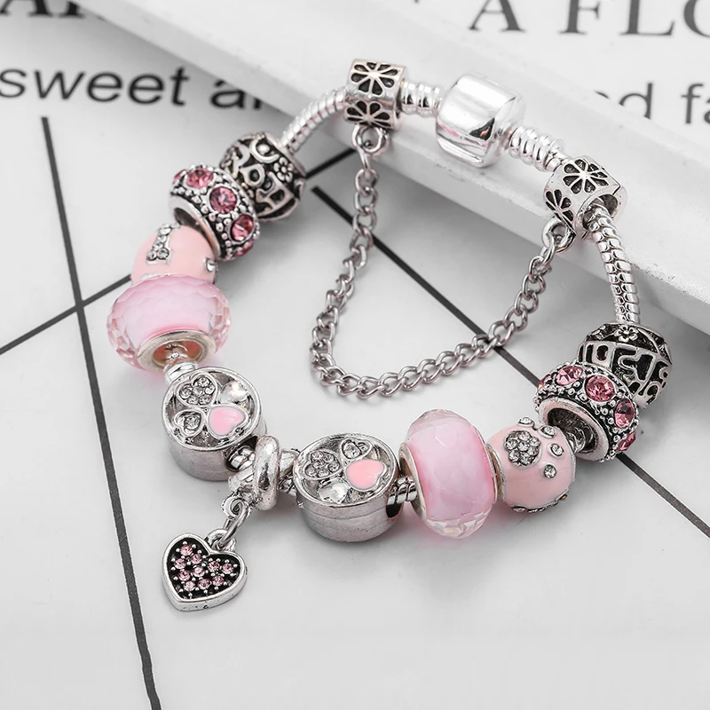 Seialoy модные браслеты с розовым кристаллом в форме сердца для женщин и мужчин