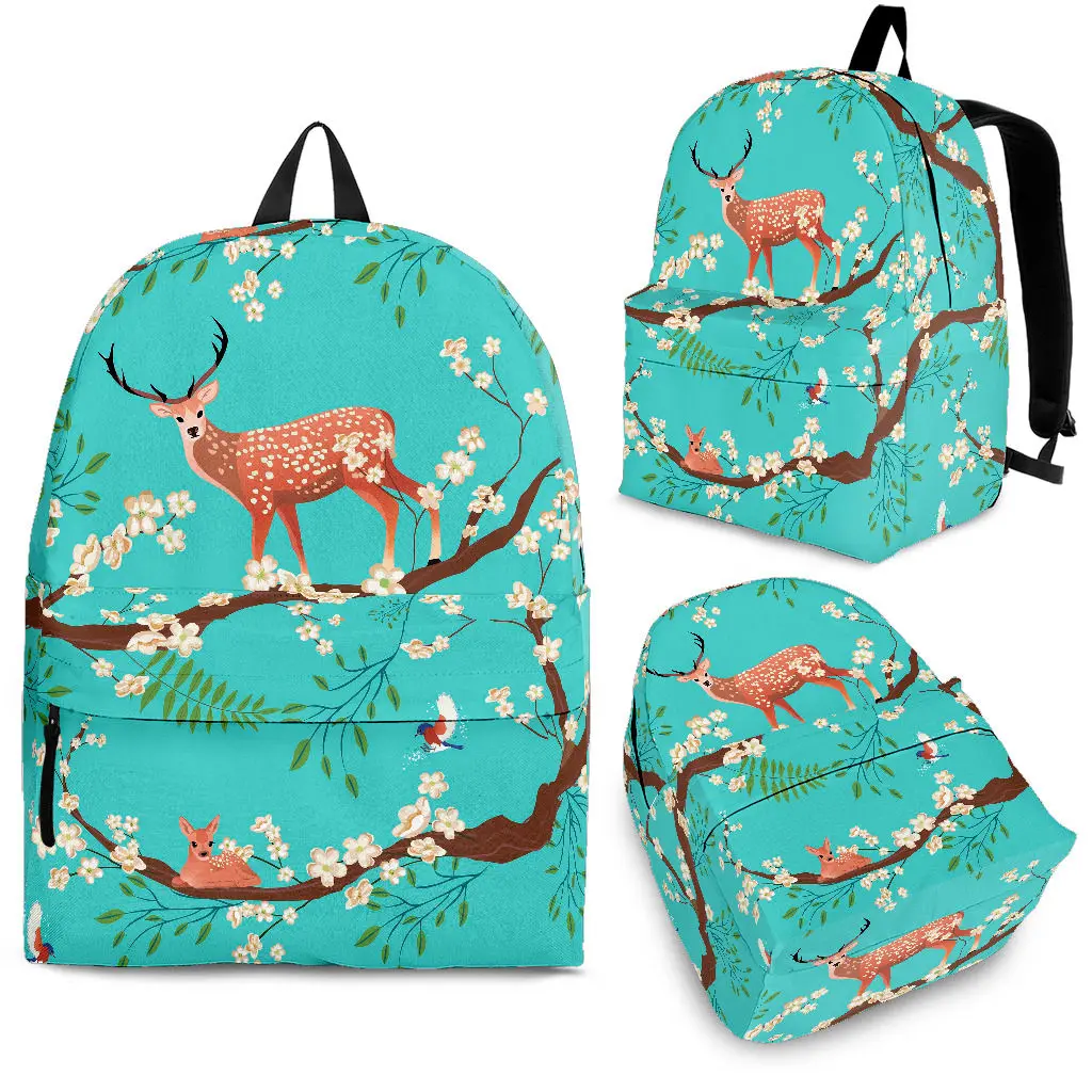 

YIKELUO Sika Deer Plum Blossom Print Youth Leisure Outdoor Travel Bag College Student Laptop Backpack Student Textbook Bag