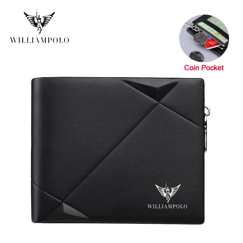 WILLIAMPOLO Men's Slim Wallet Genuine Leather Mini Purse Casual Design Bifold Wallet Brand Short Slim Wallet 2