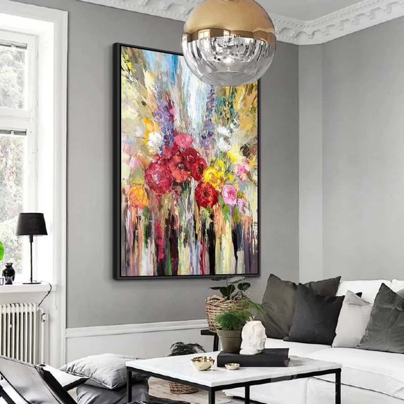 Современная абстрактная картина с розами на холсте водостойкая чернильная