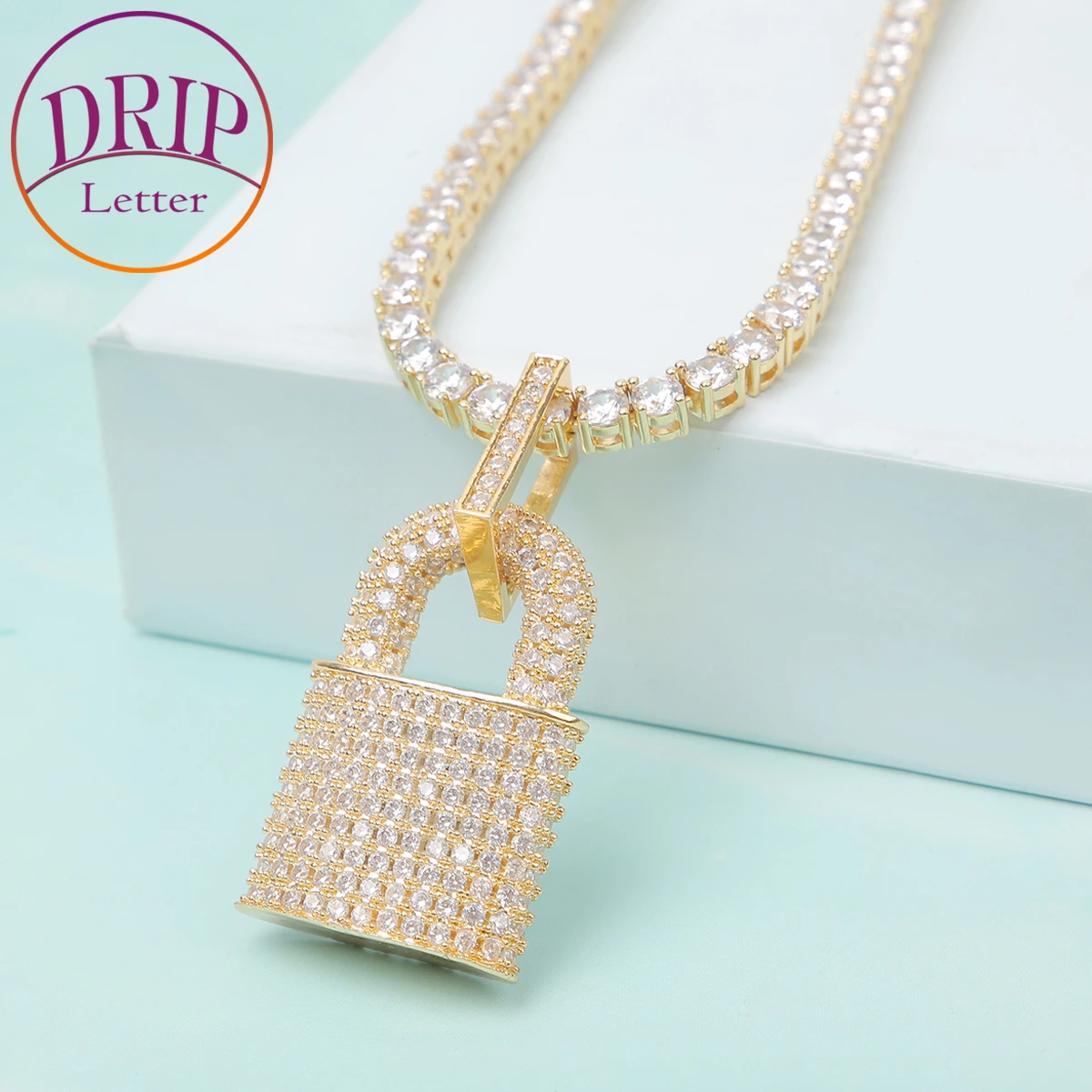

Lock Pendant Gold Color 5A Bling Iced Zircon Men's Hip Hop Punk Rock Jewelry