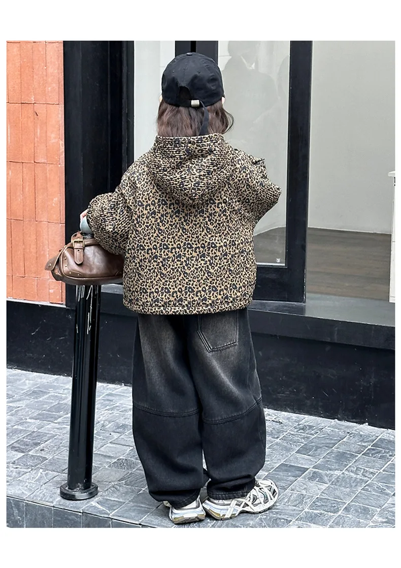 Хлопковая куртка с леопардовым принтом для девочек утепленное хлопковое теплое