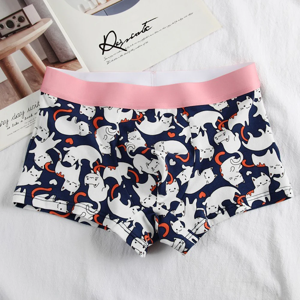 

Cute Printing Men Fresh Shorts U Convex Pouch Boxer Briefs Underwear Cotton Silky Men's Swimming Trunks Breathable Underpants
