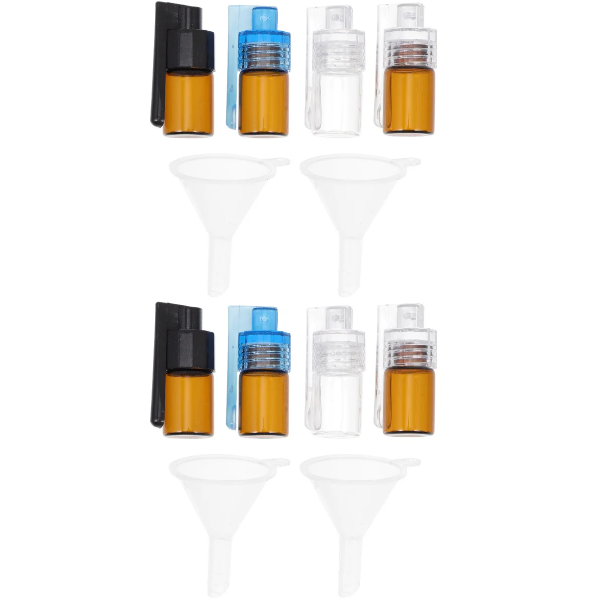 Embudo de botella de rapé de 12 piezas, dispensador de ronquido con cuchara, botella pequeña de vidrio, frasco de vidrio de bolsillo para reactivos de aceites en polvo