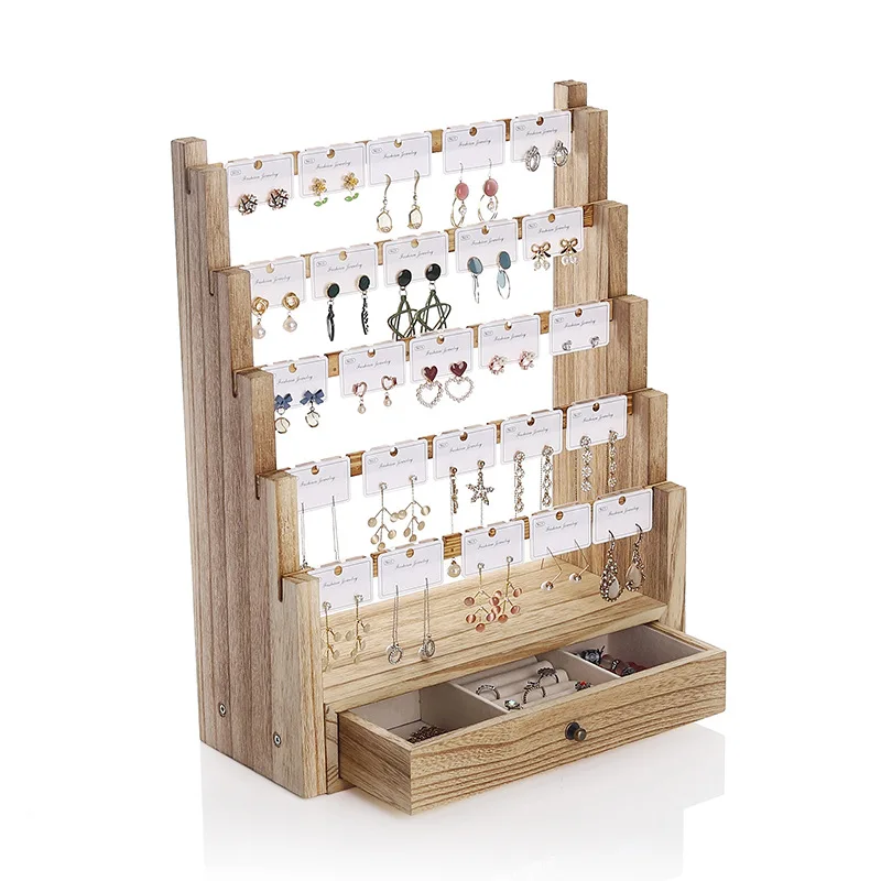 Wooden Jewelry Display Rackstand Earrings Boxes and Packaging Organizer Necklace Rack Ring Storage Shelf Home Store Decorations