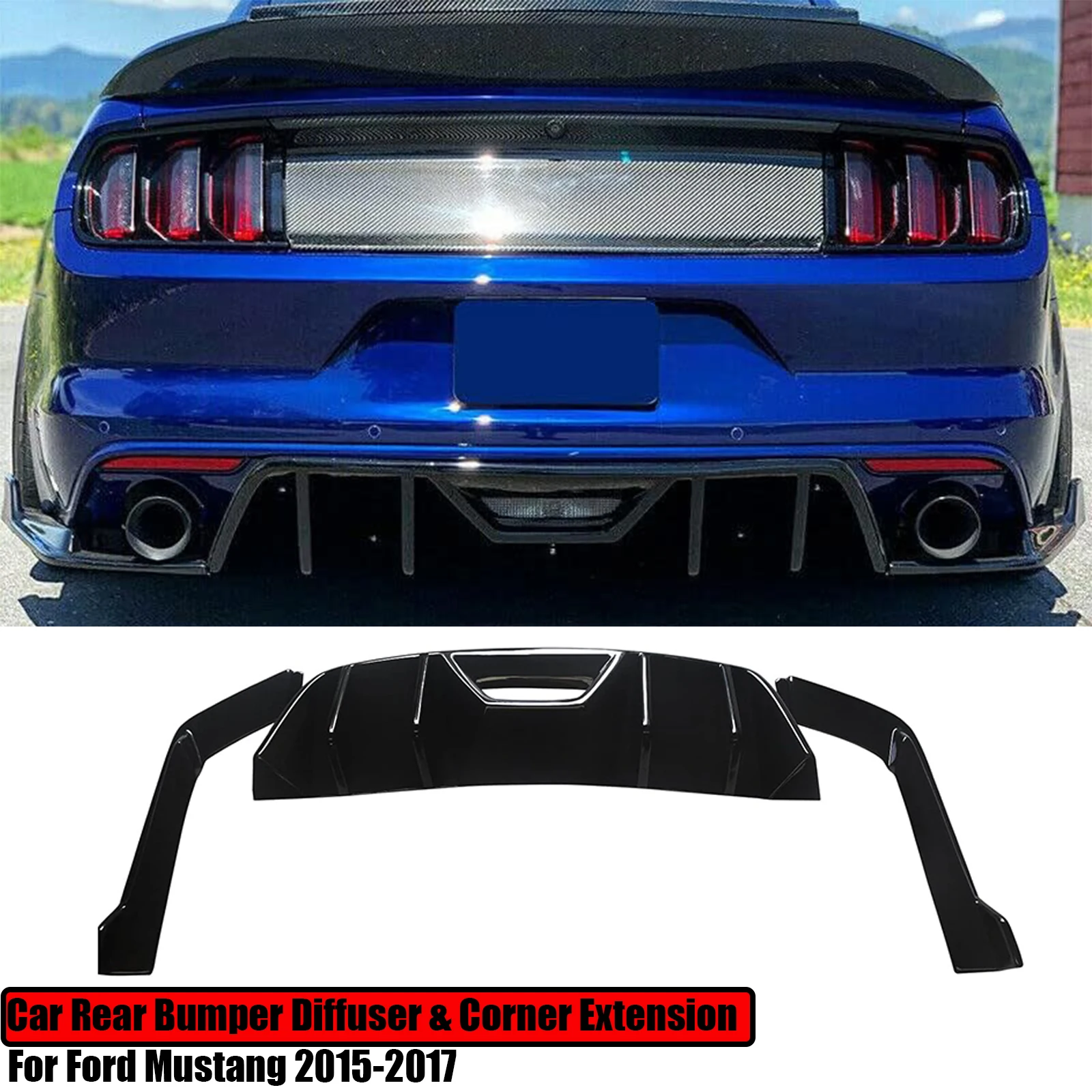 Диффузор для заднего бампера HN и угловой передник сплиттер Ford Mustang 2015-2017 без