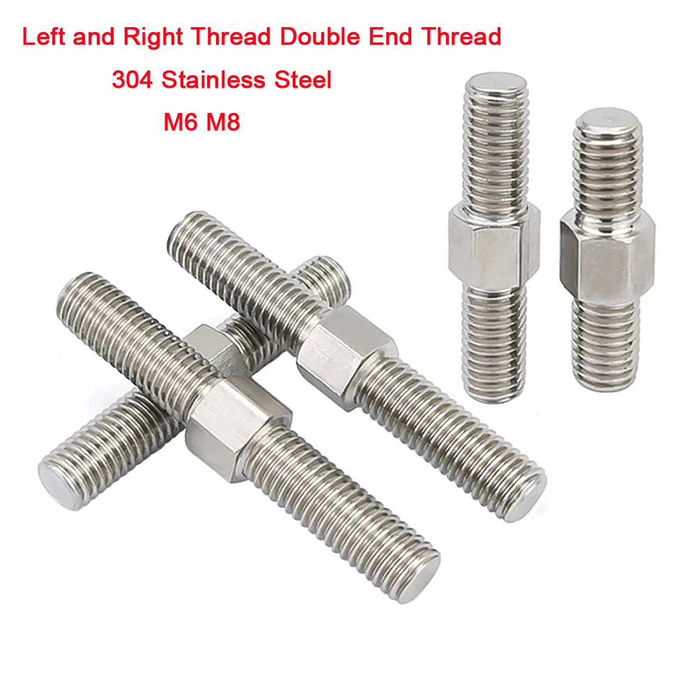 

2Pcs 304 Stainless Steel Left and Right Thread Double End Thread Rod Stud Bolts Rod Tooth Stick Dual Head Threaded Bar M6 M8