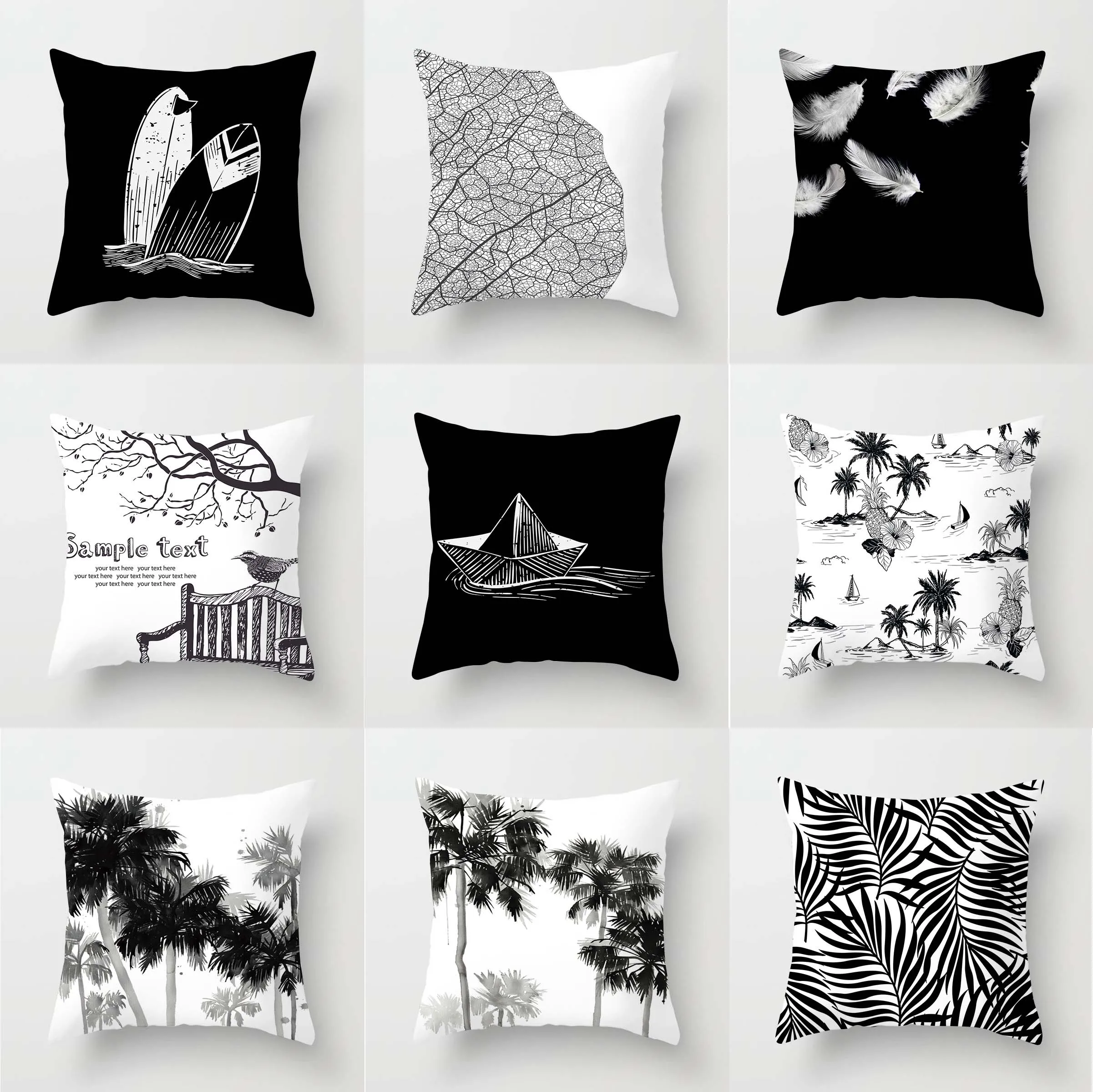 

45x45cm Linen Nordic Modern Minimalist Black And White Leaf Style Pillowcase Sofa Home Decoration Pillowcase Home Pillowcase