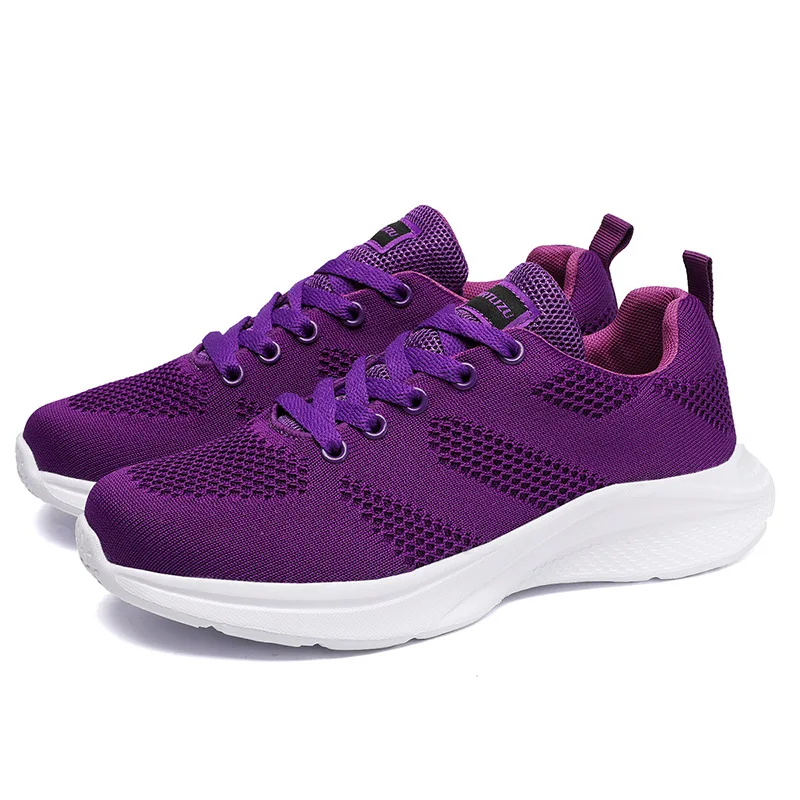 New Hot Selling Breathable Flying Mesh Shoes EVA Lightweight Non slip Flat Sneakers Casual Running Women's Shoes Mother's Shoes