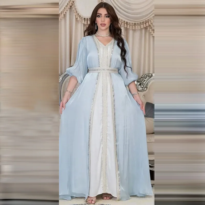 Morocco Prom Party Dress Women Abaya 3 Piece Set Turkey Dubai Muslim Clothing Kaftans Evening Long Dresses Robe Eid Vestidos