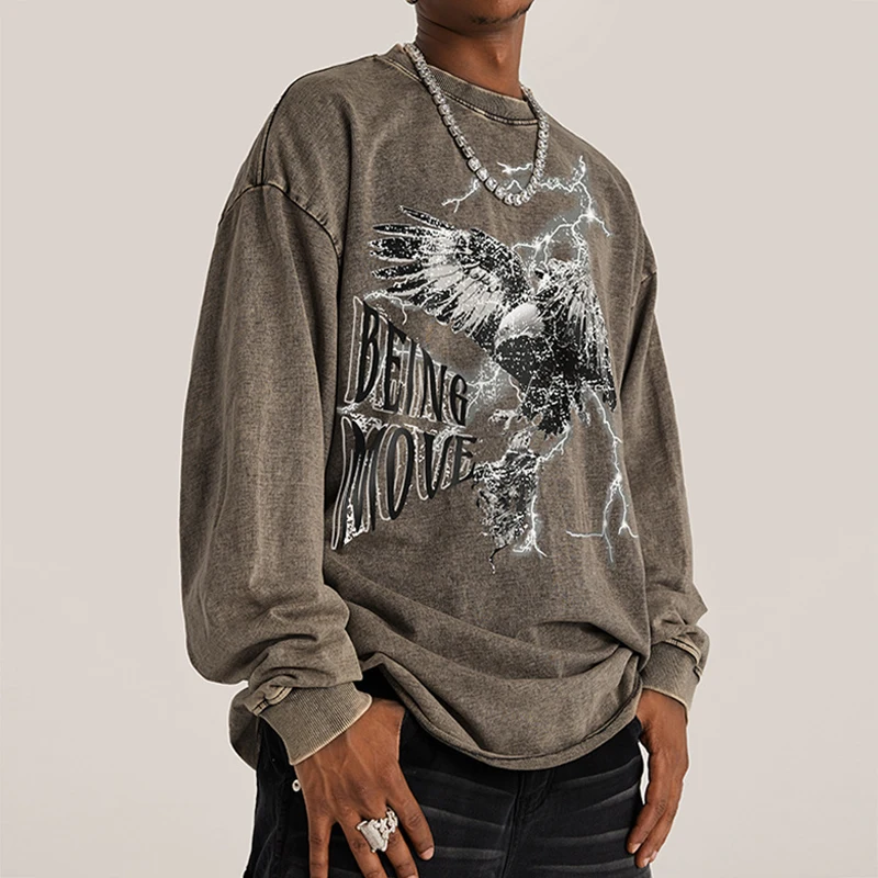 

Мужской Повседневный пуловер с длинным рукавом и капюшоном, топы, весна 2023, свободные свитшоты для мужчин, уличная одежда, Модный свитшот с г...