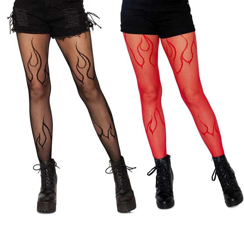 

Sexy Women Flame Fishnet Tight Pantyhose Mesh Stockings Leggings Feamle Elastic Girls Gothic Punk Cosplay Y2K Tight Pantyhose