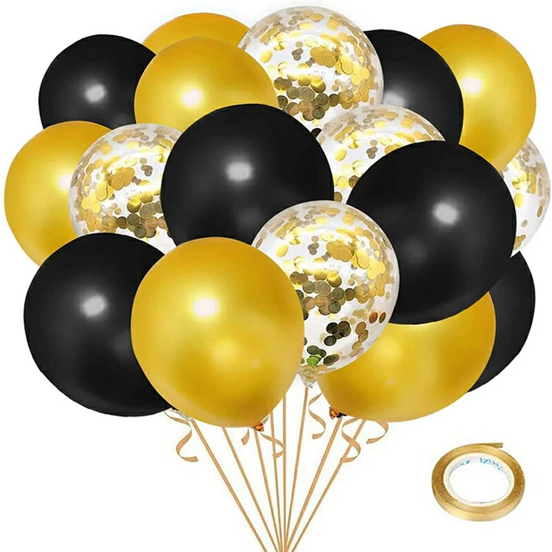 

50pcs Black Gold Latex Balloons Set Golden Confetti Balloons for Theme Party Rock Wedding Graduation Birthday Party Decoration