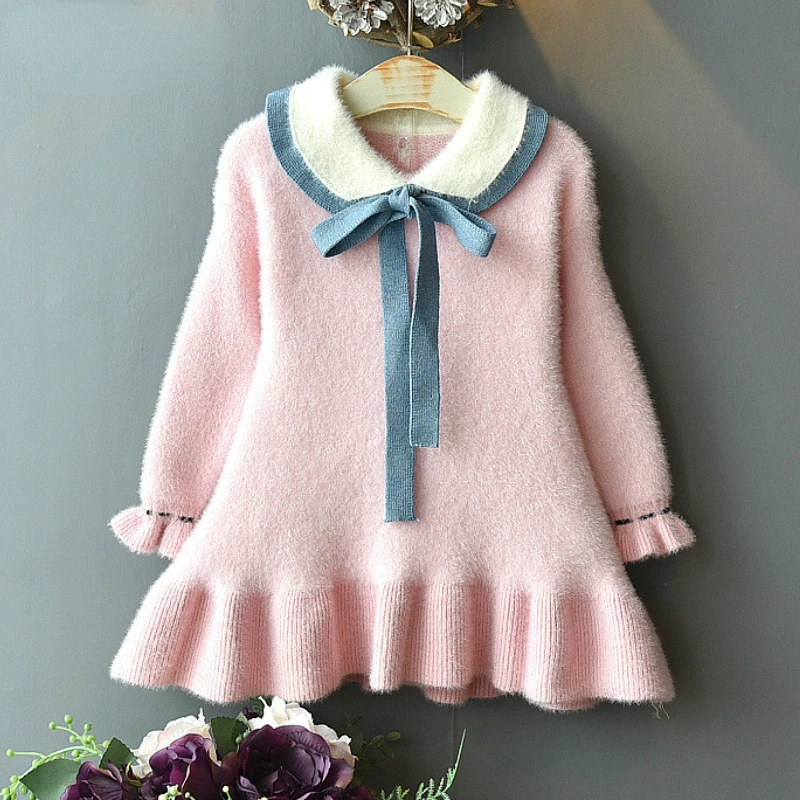 

Girls Dress Long Sleeve Knitted Sweater Winter Clothes Dress New Style Fashion Underweat Sweater Clothing 3-7years Old