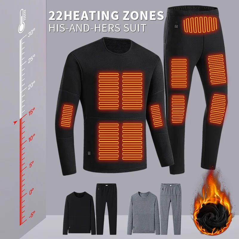 

Winter USB Electric Heating Underwear Suit Men Womens Smart Heated Warm Top Pants Fleece Lined Ski Underwear Outdoor Sports