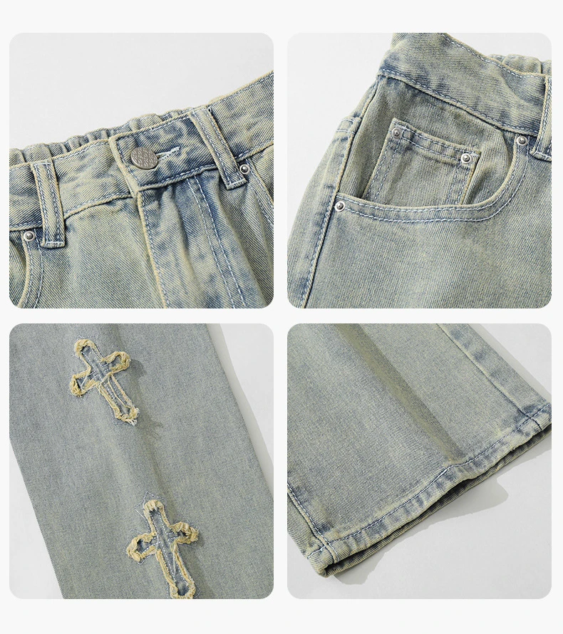 Four Seasons Men's Jeans Hip Hop Street Style Harajuku Retro Cross Jeans Cotton Casual Jogging Jeans Harem Pants Trousers Blue