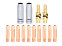 14pcs 15ak welding torch consumables 0 6mm 0 8mm 0 9mm 1 0mm 1 2mm mig mag torch gas nozzle tip holder shield for binzel