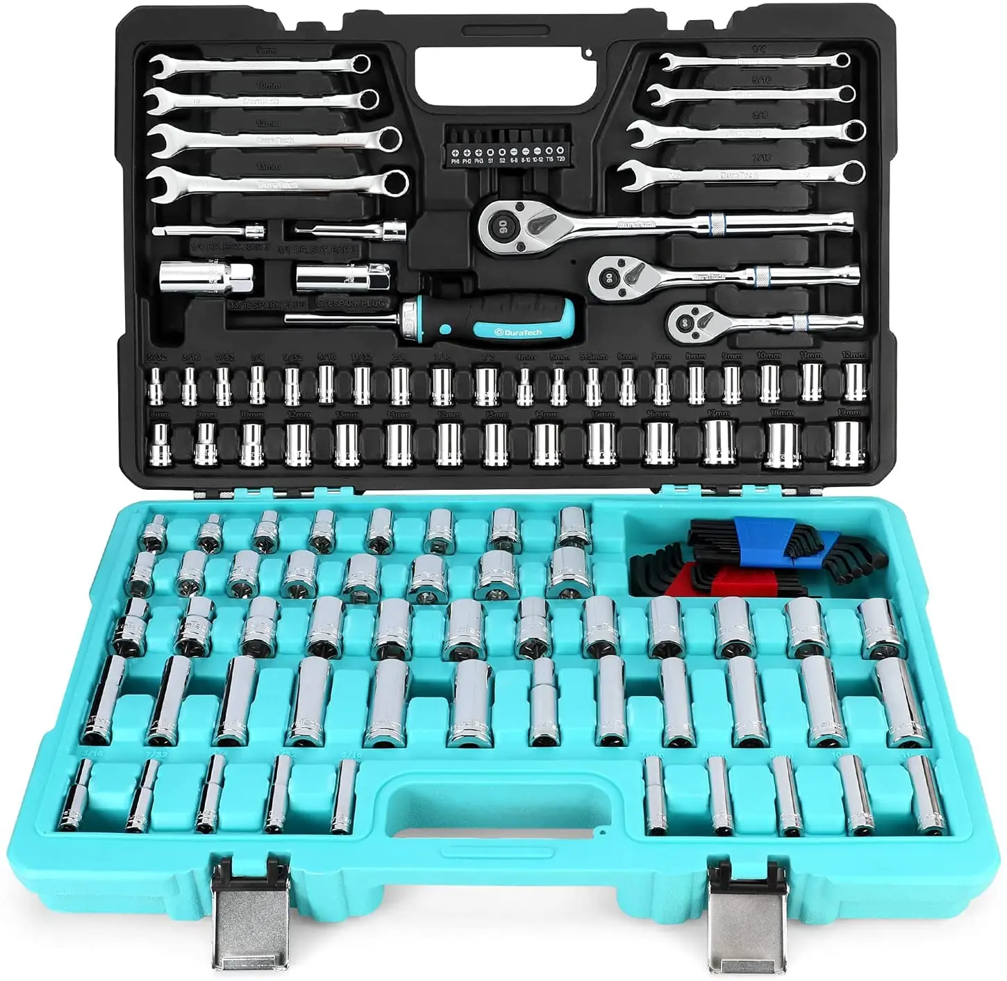 Mechanic Tool Kit and Socket Set,Include Metric Sockets,72-Tooth Ratchet and Wrench Set for Auto Repair