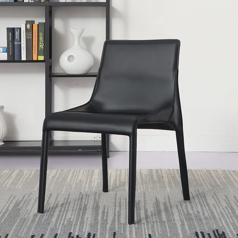 

Italian minimalist saddle leather dining chair, Nordic household light luxury backrest chair, minimalist designer model room