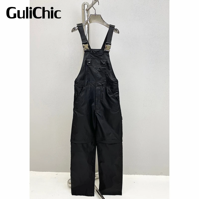 

6.5 GuliChic Women High Street Comfortable Black Suspender Triangle Detachable Zipper Overalls
