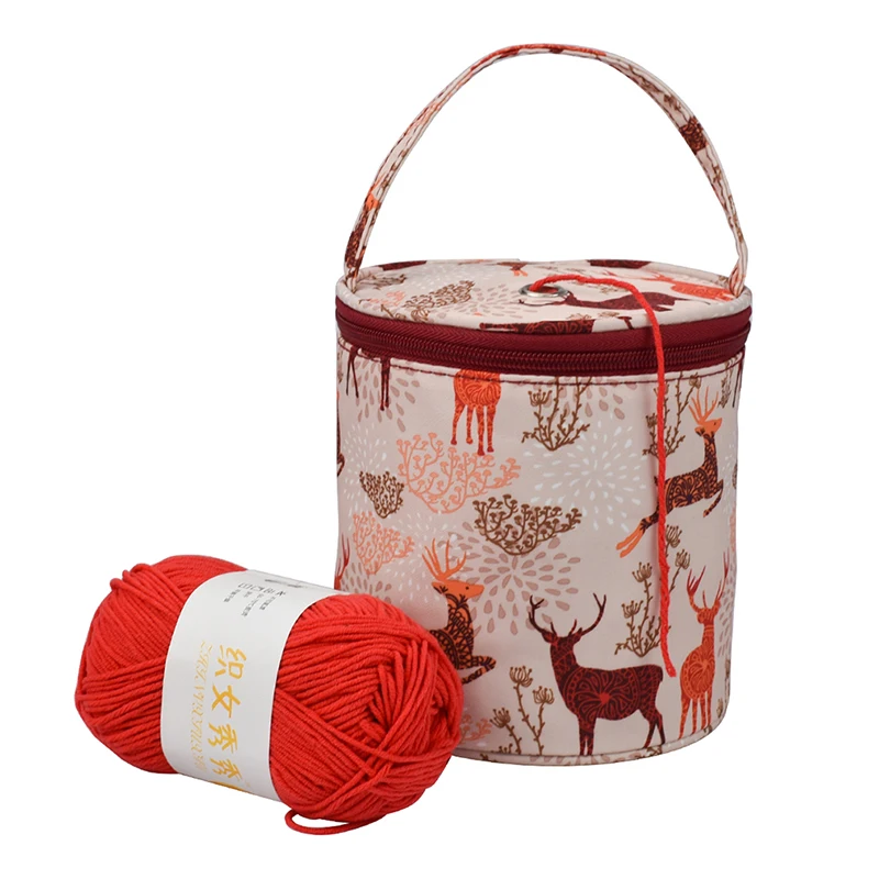 

Knitting Yarn Crochet Round Storage Bag Knitting Needles Yarn Tote Organizer DIY Craft Woolen Basket Sewing Tool Bag
