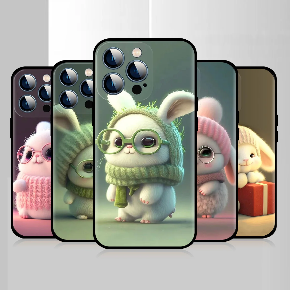 

Black Protection Phone Case For Apple iPhone 14 13 12 Mini 11 Pro Max X XS XR 7 8 Plus 6 6S SE 2022 Cover Cute Cartoon Rabbit