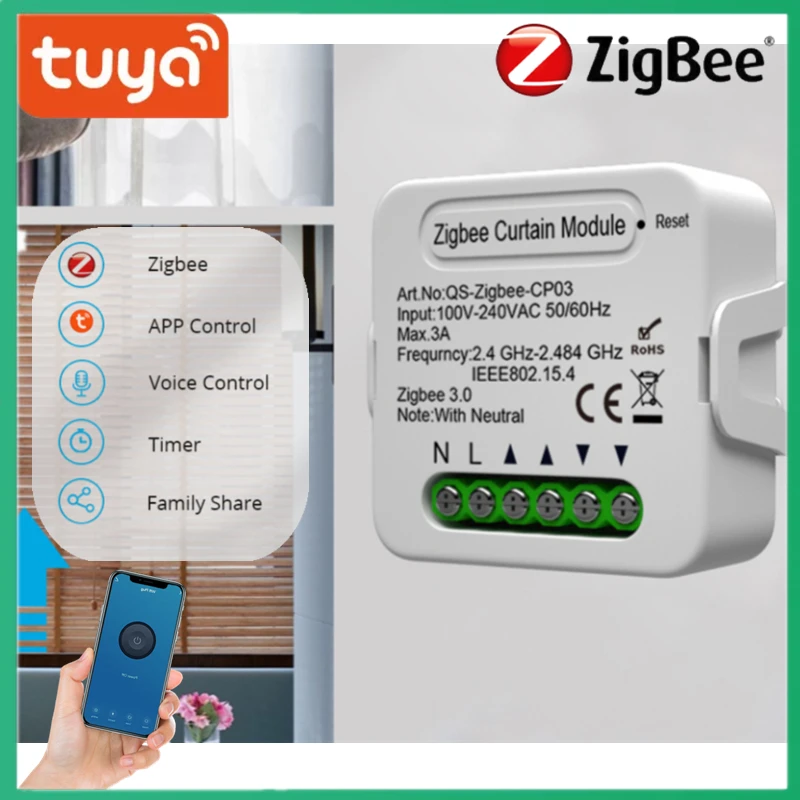 

Tuya ZigBee 3.0 Tuya Smart Life Curtain Switch Module For Roller Shutter Blind Motor Works With Alexa Google Home App Control