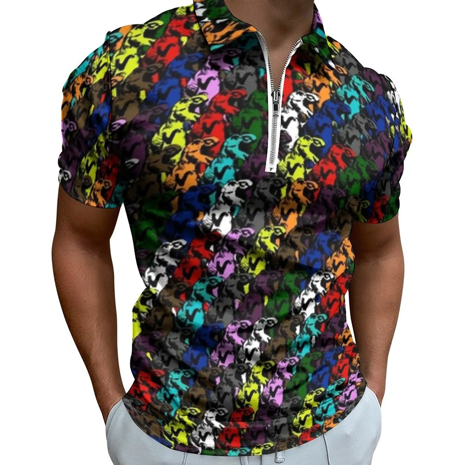 

Повседневные футболки-поло с принтом динозавров, крутая рубашка на молнии с абстрактным принтом животных, большие размеры