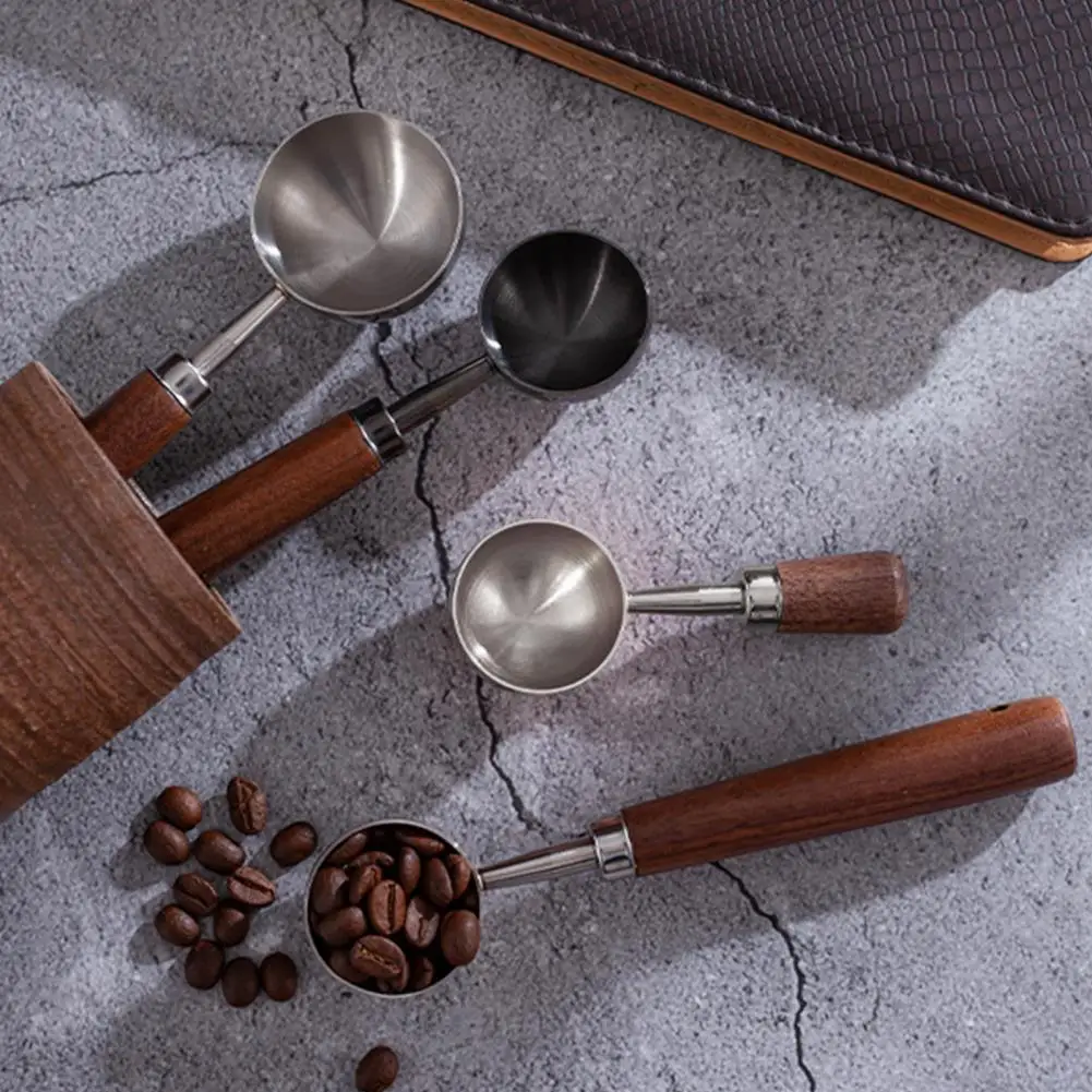 Мерная ложка для кофе с деревянной ручкой длинная кофейная из нержавеющей стали