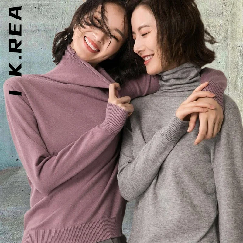 

Женский трикотажный свитер-водолазка I K.Rea, облегающие базовые пуловеры, модные эластичные Джемперы в Корейском стиле, 2023