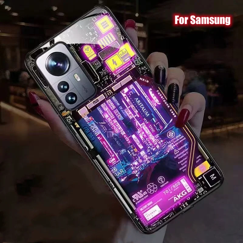

Cool City Luminous Phone Case For Samsung S22 Ultra S21 Plus S20 FE A73 A53 A33 A72 A52 A32 A31 Note 20 Ultra Selfie Light Cover