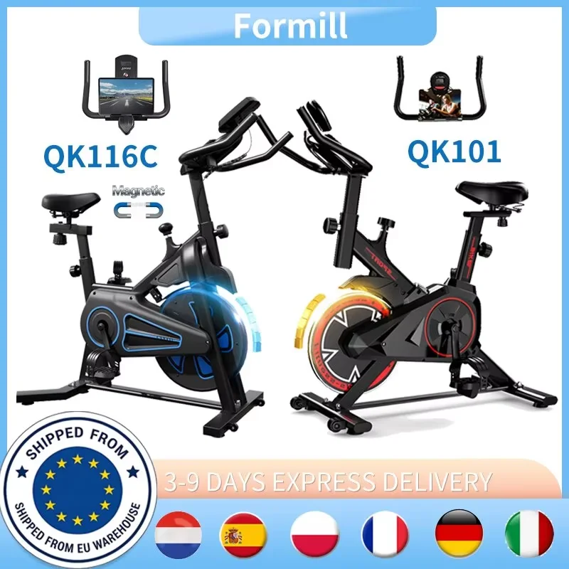 Formill QK116C Indoor Spin Bike, Quiet Belt Drive, Adjustable Resistance, Electronic Display, Home Cardio Trainer