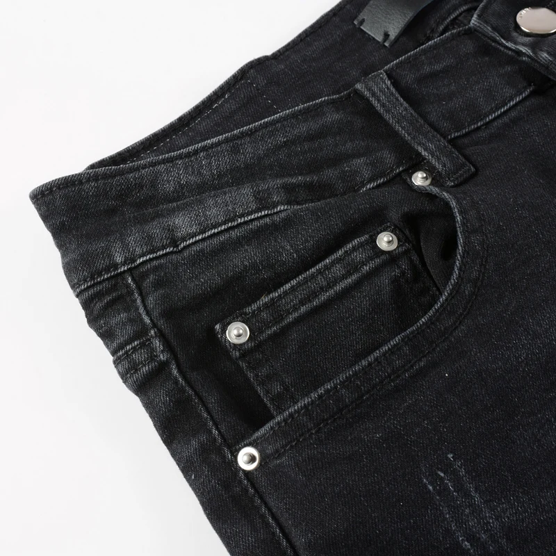 Street Fashion Men Jeans Black Color Elastic Stretch Skinny Fit Ripped Jeans Men Red Purple Patched Designer Hip Hop Brand Pants