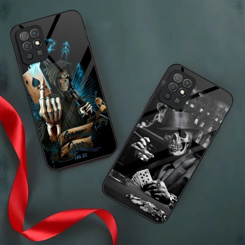 

Grim Reaper Skull Skeleton Phone Case For Huawei P10 P30 P9 P40 P50 P20 Y7 Y6 P Smart Honor 50 70 60 Toughened Glass