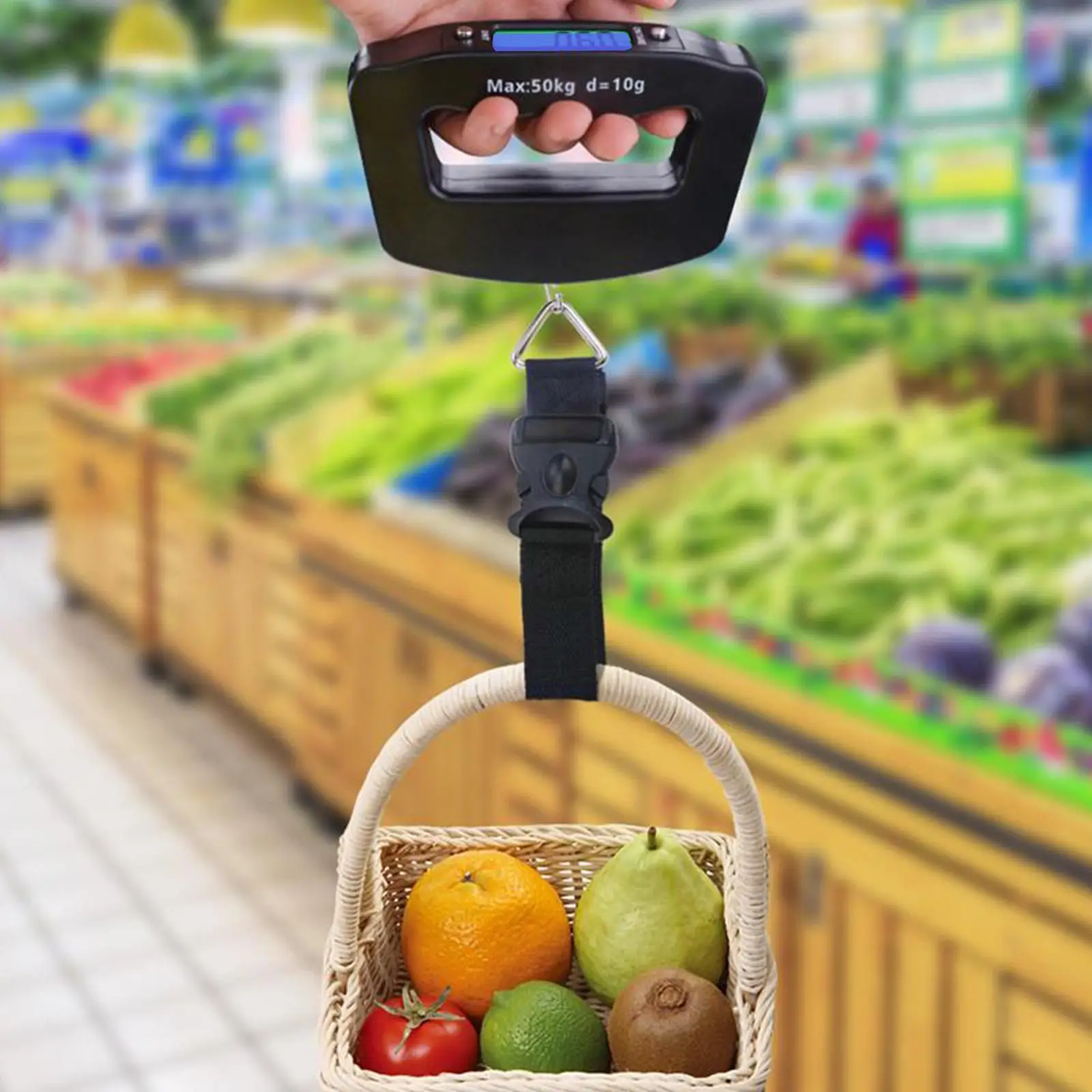 

Портативные электронные ручные весы, максимальный вес 50 кг, большой ЖК-дисплей, для взвешивания рыбы, багажа, для кухни, подвесная экспресс-д...