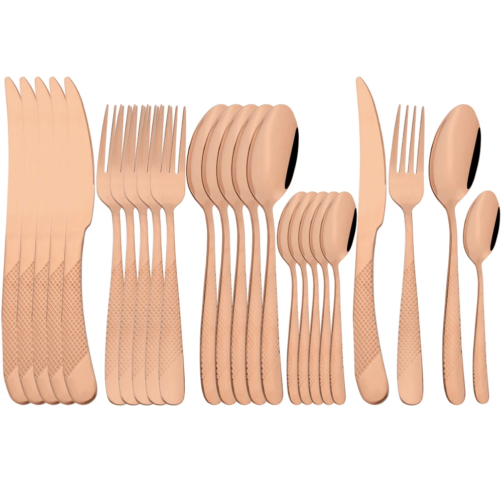 

Drmfiy Western 24Pcs Silverware Set Rose Gold Cutlery Stainless Steel Knife Forks Spoon Dinnerware Kitchen Home Tableware Set