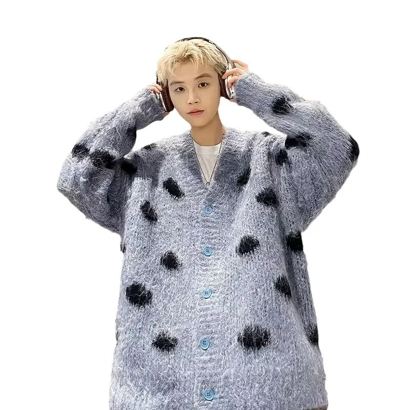 Винтажный вязаный кардиган куртка для мужчин и женщин свободный крой зимний