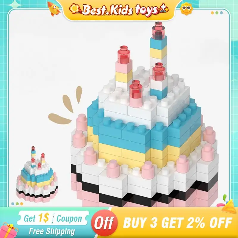 

Interesting Birthday Cake With Lights Mini Building Blocks Grain Birthday Cake Bricks Assembly Kids Toys For Girl Boy Decor Gift