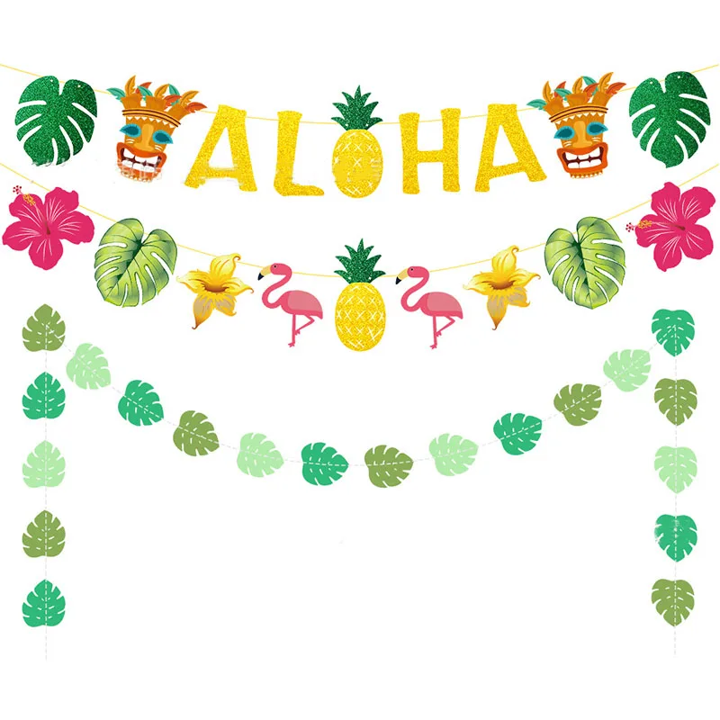 

1,5 м баннер Aloha позволяет фламинго, ананас, черепаха, листья, гирлянда, летние пляжные украшения для дня рождения, детские подарки
